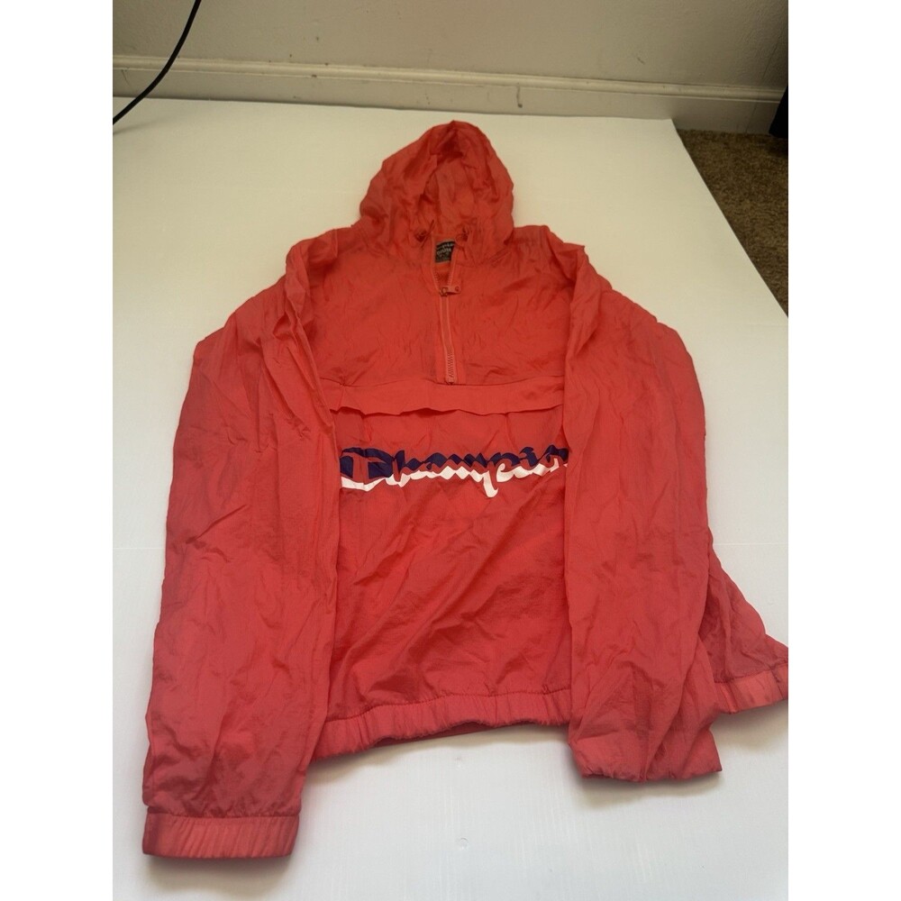 Champion Anorak Windbreaker Jacket Men’s Medium Coral Pink Hooded Pullover
